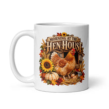 Load image into Gallery viewer, Morning at the Hen House Fall Coffee Mug – Rustic Country Chicken Design