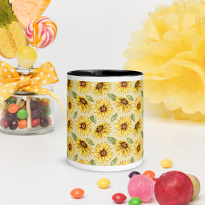 Sunflower Print White Colored Rim Mug