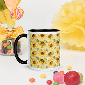 Sunflower Print White Colored Rim Mug