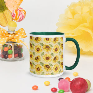 Sunflower Print White Colored Rim Mug