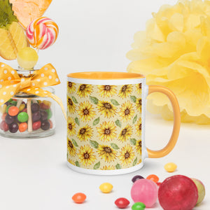 Sunflower Print White Colored Rim Mug