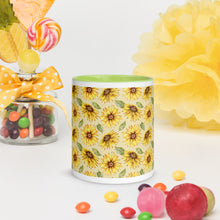 Load image into Gallery viewer, Sunflower Print White Colored Rim Mug
