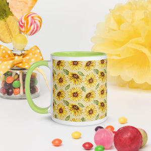 Sunflower Print White Colored Rim Mug