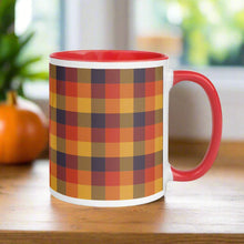 Load image into Gallery viewer, Red Yellow Plaid White Colored Rim Mug
