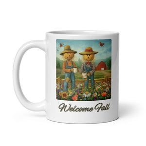 Welcome Fall Scarecrow White Mug