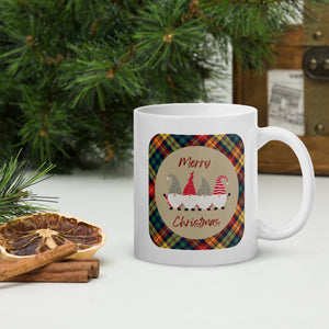 Plaid Gnome Christmas White Mug