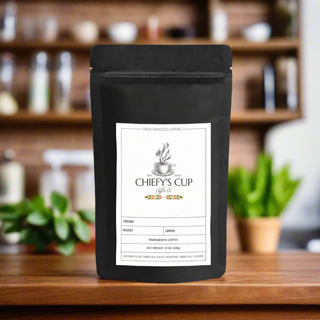 Breakfast Blend Plus Coffee-Medium Roast, subtle undertones of nutty flavor, black bag with image design of store logo