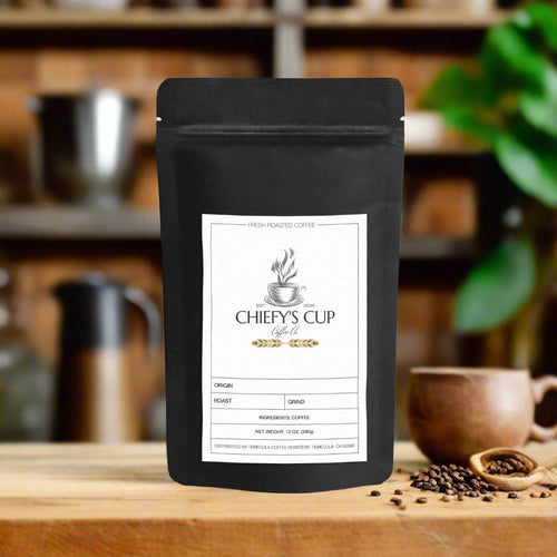 Pumpkin Spice Coffee, medium roast coffee with subtle undertones of pumpkin spice, in black bag with store logo 