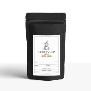 Turtle medium roast coffee with undertones of chocolate, caramel, and hazelnut flavors, in black bag with store logo